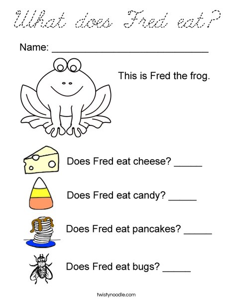What does Fred eat? Coloring Page