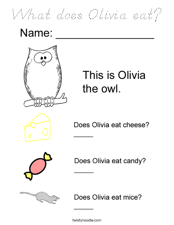 What does Olivia eat? Coloring Page