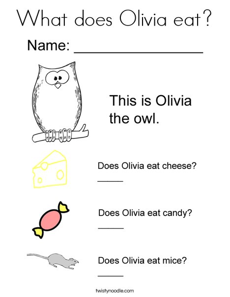 What does Olivia eat? Coloring Page