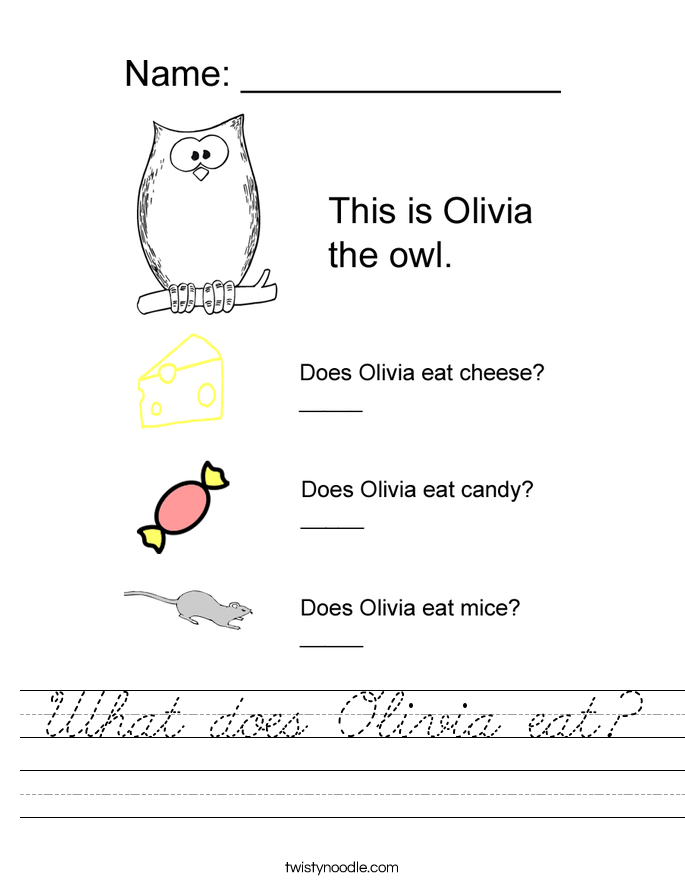 What does Olivia eat? Worksheet