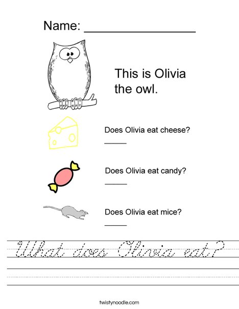 What does Olivia eat? Worksheet