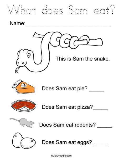 What does Sam eat? Coloring Page