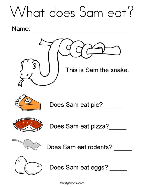 What does Sam eat? Coloring Page