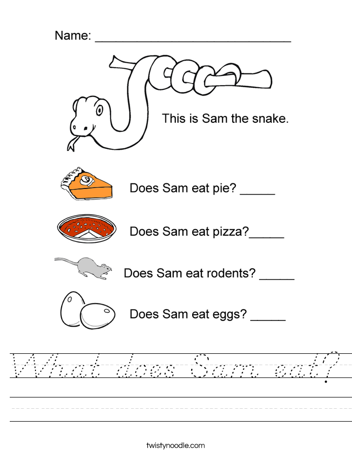 What does Sam eat? Worksheet