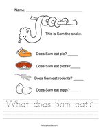 What does Sam eat Handwriting Sheet