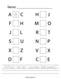 What letter comes between? Worksheet
