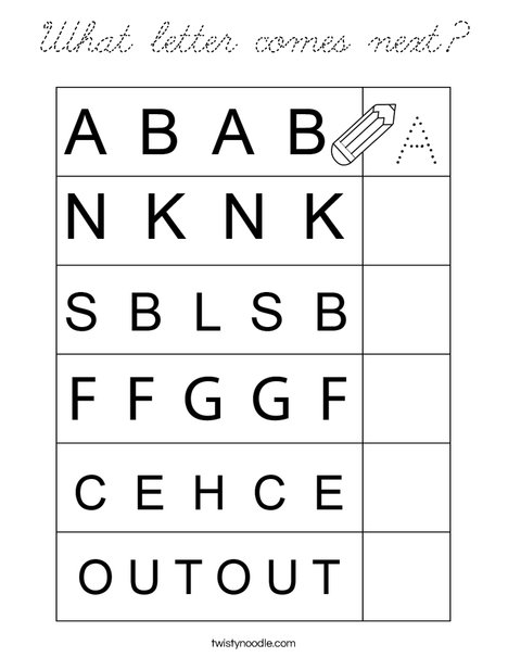 What letter comes next? Coloring Page