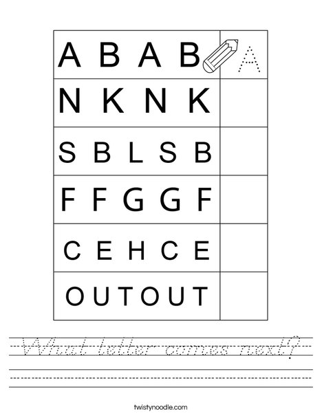 What letter comes next? Worksheet