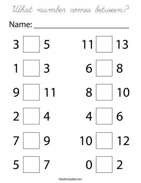 What number comes between? Coloring Page