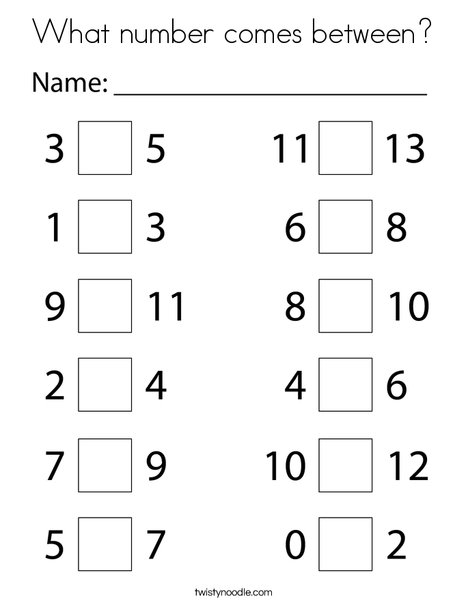 What number comes between? Coloring Page