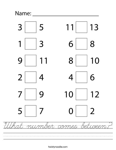 What number comes between? Worksheet