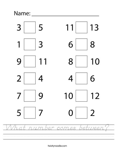 What number comes between? Worksheet