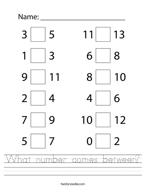 What number comes between? Worksheet