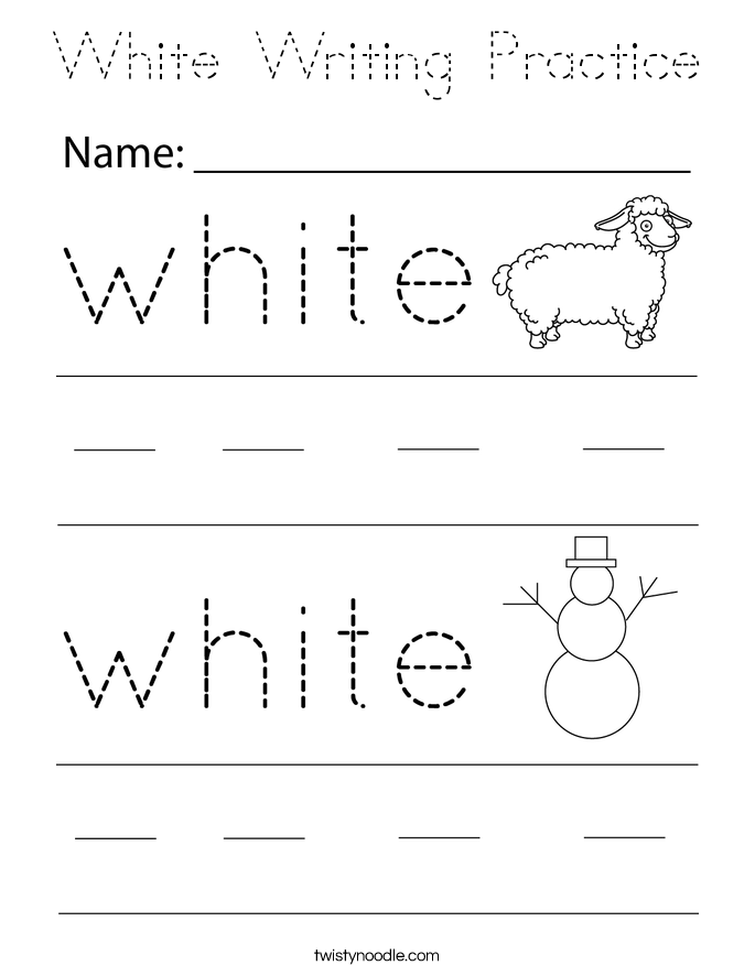 White Writing Practice Coloring Page