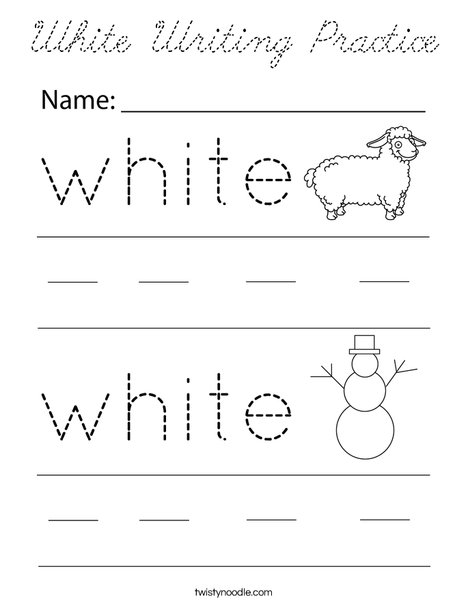 White Writing Practice Coloring Page