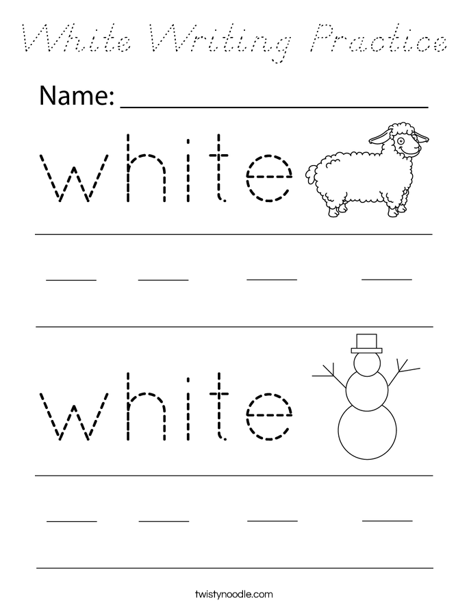 White Writing Practice Coloring Page