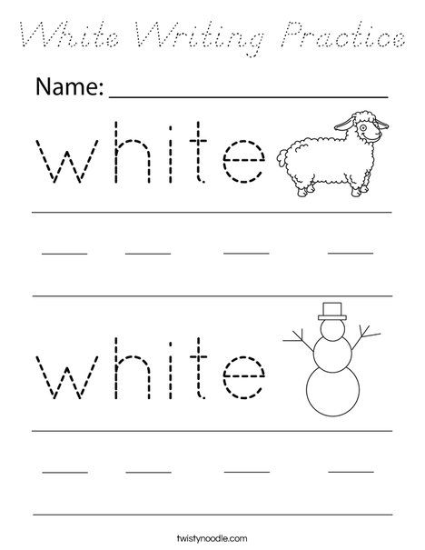 White Writing Practice Coloring Page