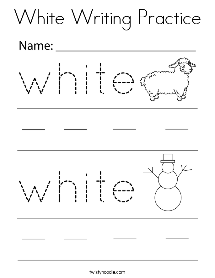 White Writing Practice Coloring Page
