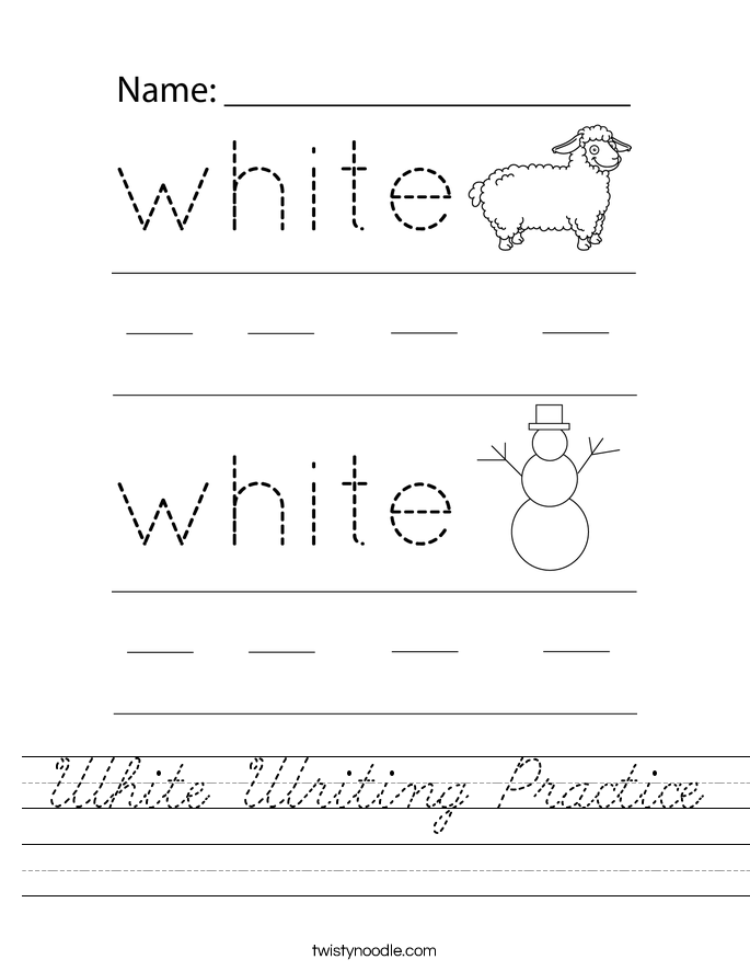 White Writing Practice Worksheet