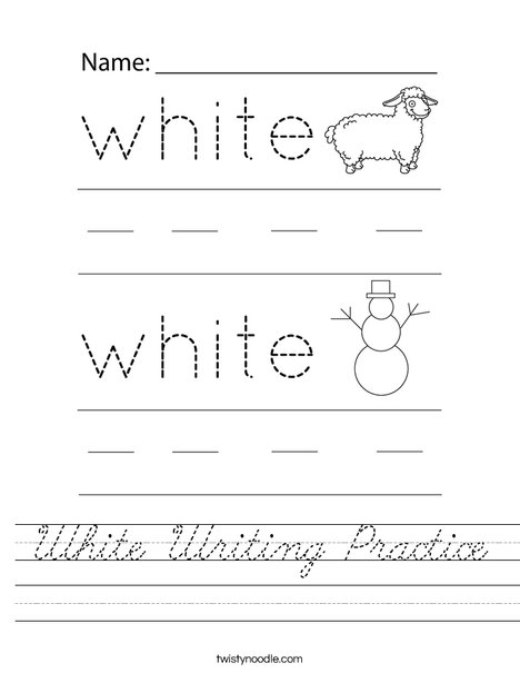 White Writing Practice Worksheet