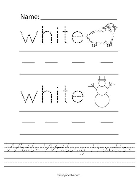 White Writing Practice Worksheet