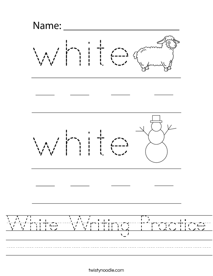 White Writing Practice Worksheet