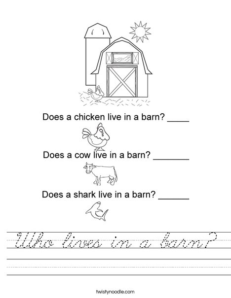 Who lives in a barn? Worksheet