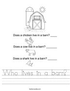Who lives in a barn Handwriting Sheet