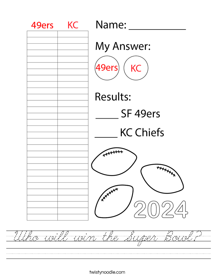 Who will win the Super Bowl? Worksheet