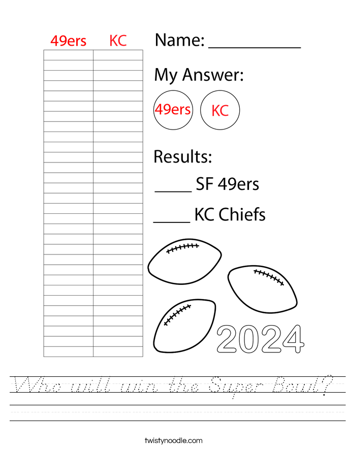 Who will win the Super Bowl? Worksheet