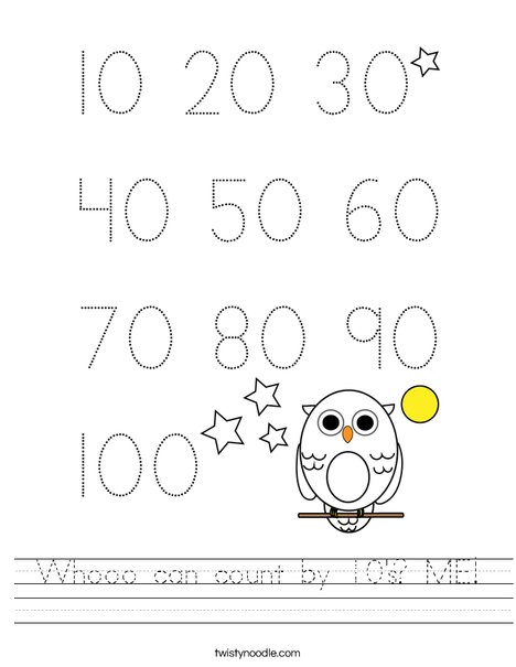 Whooo can count by 10's ME Worksheet - Twisty Noodle