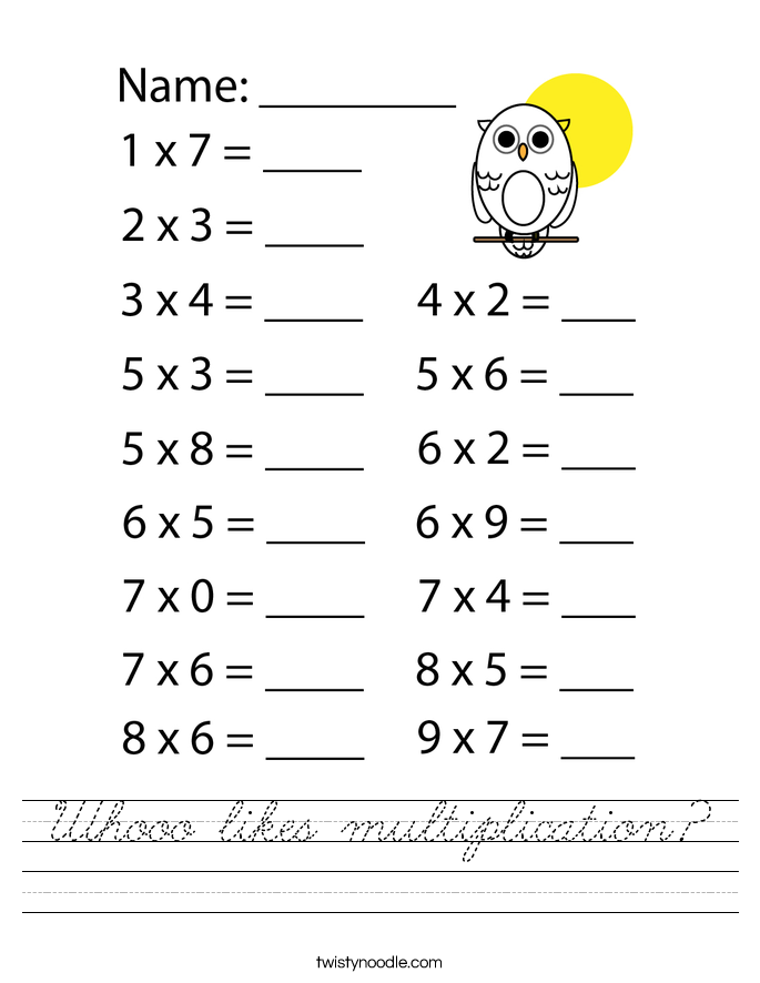 Whooo likes multiplication? Worksheet