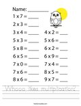 Whooo likes multiplication? Worksheet