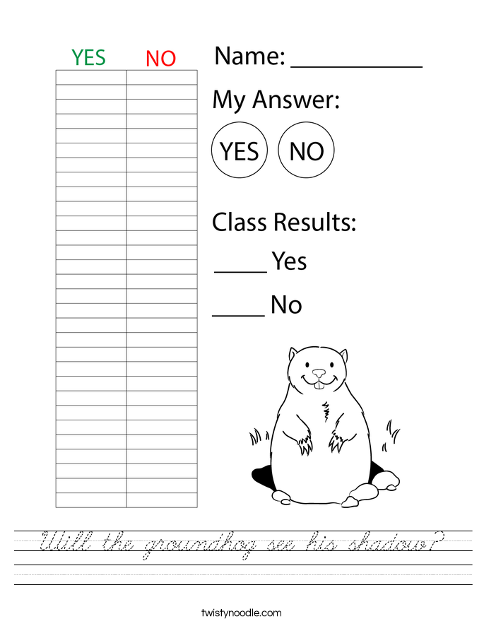 Will the groundhog see his shadow? Worksheet