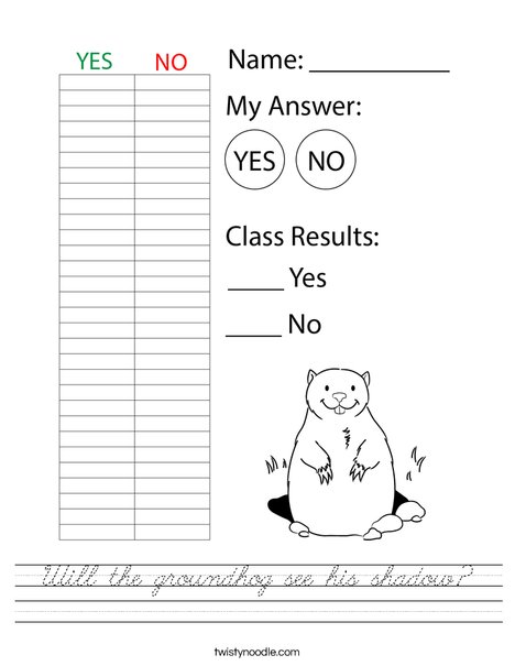 Will the groundhog see his shadow? Worksheet