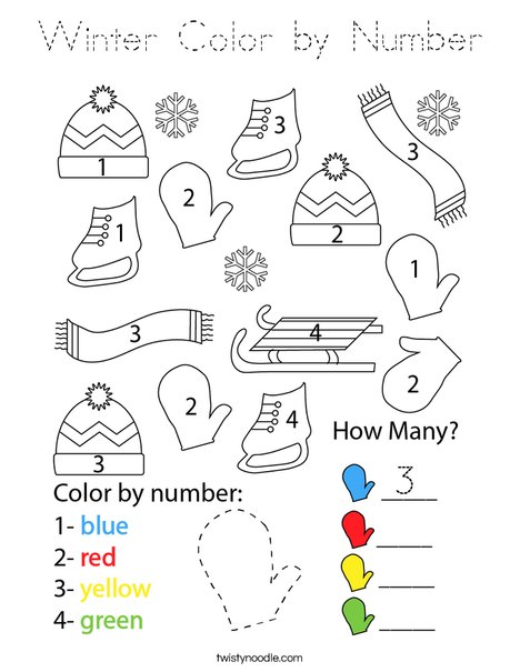 Winter Color by Number Coloring Page - Tracing - Twisty Noodle