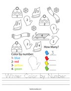 Winter Color by Number Handwriting Sheet