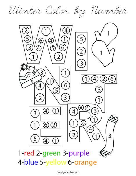 Winter Color by Number Coloring Page