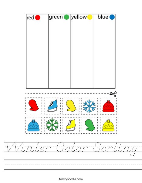 Winter Color Sorting Worksheet