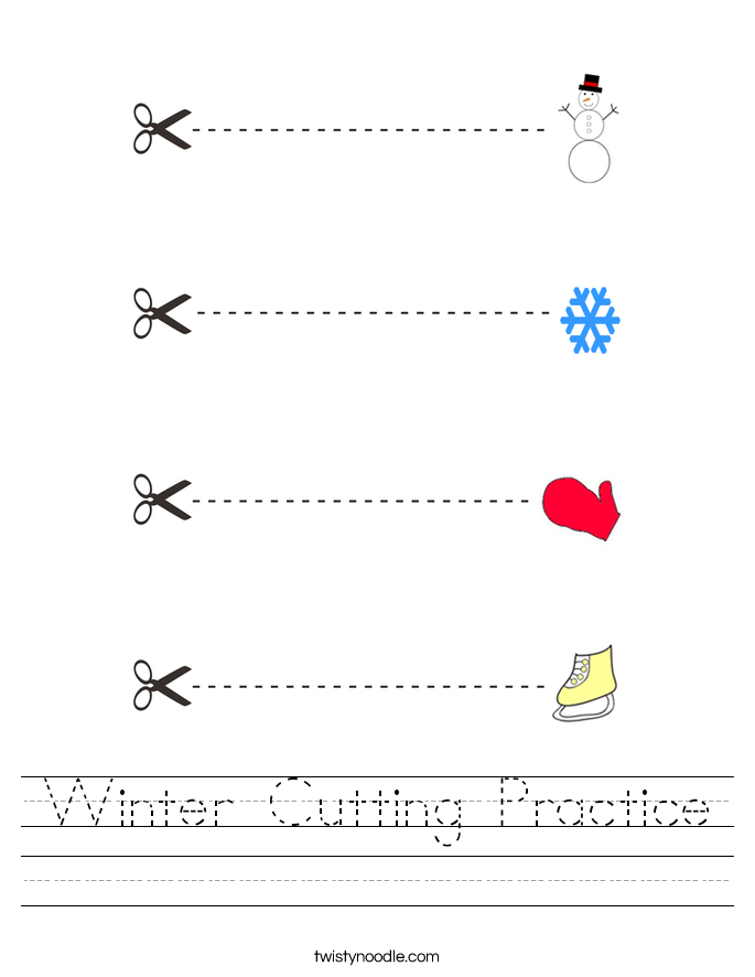 handwriting d'nealian font practice Winter Twisty Practice Cutting Noodle Worksheet handwriting d'nealian font practice Winter Twisty Practice Cutting Noodle Worksheet