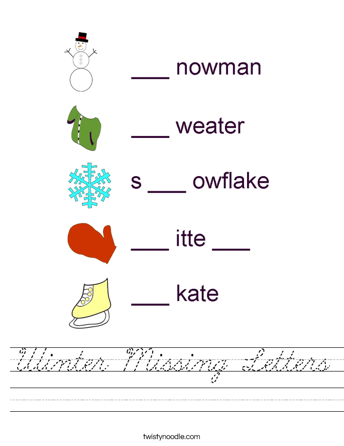 Winter Missing Letters Worksheet