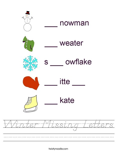 Winter- Fill in the missing letters Worksheet