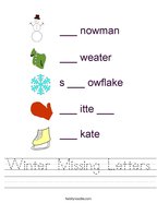 Winter Missing Letters Handwriting Sheet