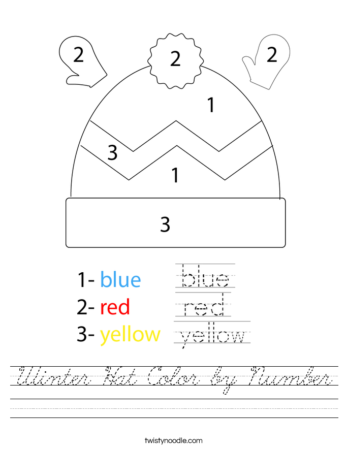 Winter Hat Color by Number Worksheet