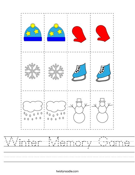 Winter Memory Game Worksheet