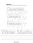 Winter Months Handwriting Sheet