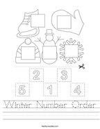 Winter Number Order Handwriting Sheet