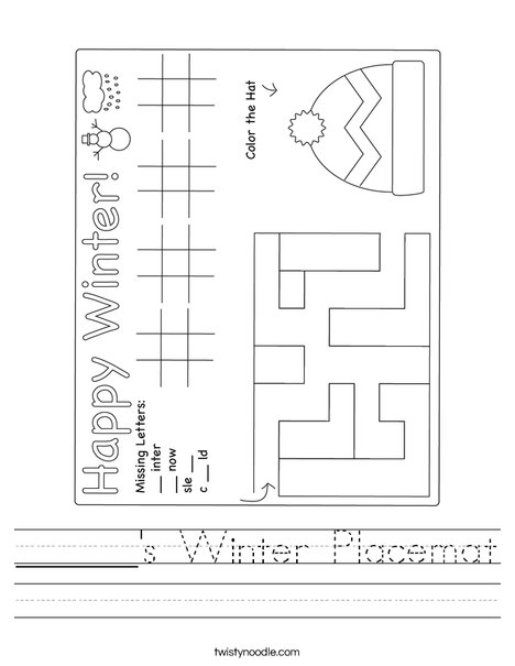 Winter Placemat Worksheet