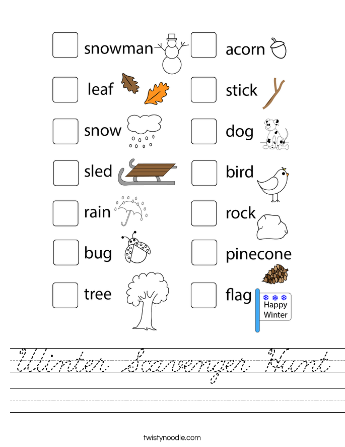 Winter Scavenger Hunt Worksheet
