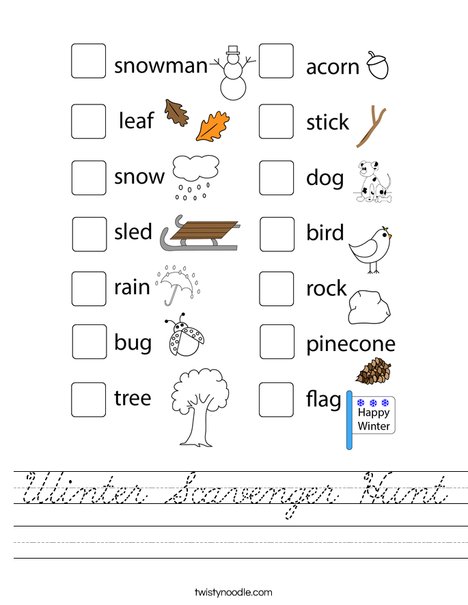 Winter Scavenger Hunt Worksheet